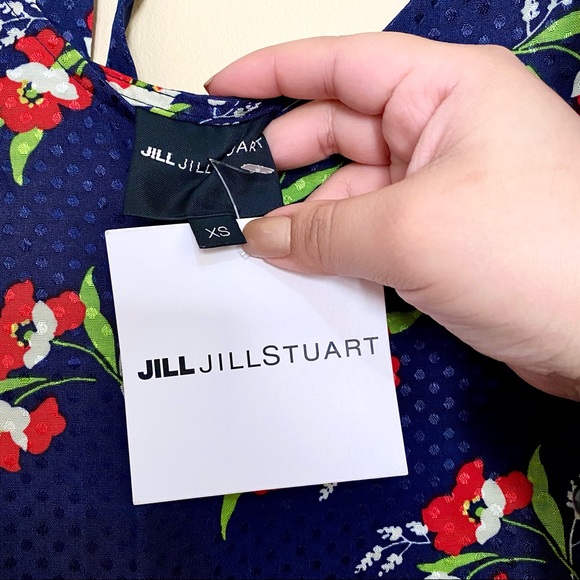 NWT w/Defects JILL Jill Stuart Midnight Navy Blue Jacquard Floral Tiered Dress - Picture 11 of 12